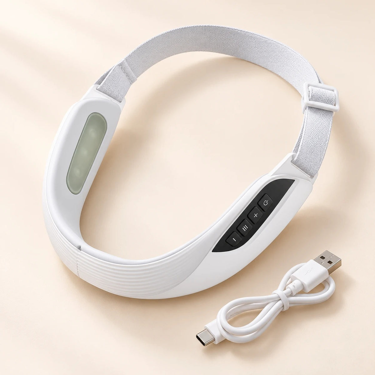 Banda facial anti papada con su cable de carga USB
