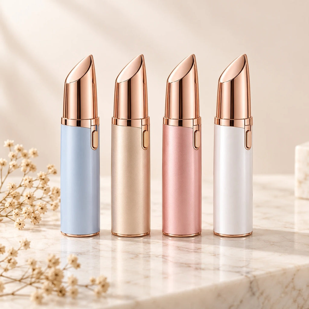 Depiladora facial en azul, dorado, oro rosa y blanco