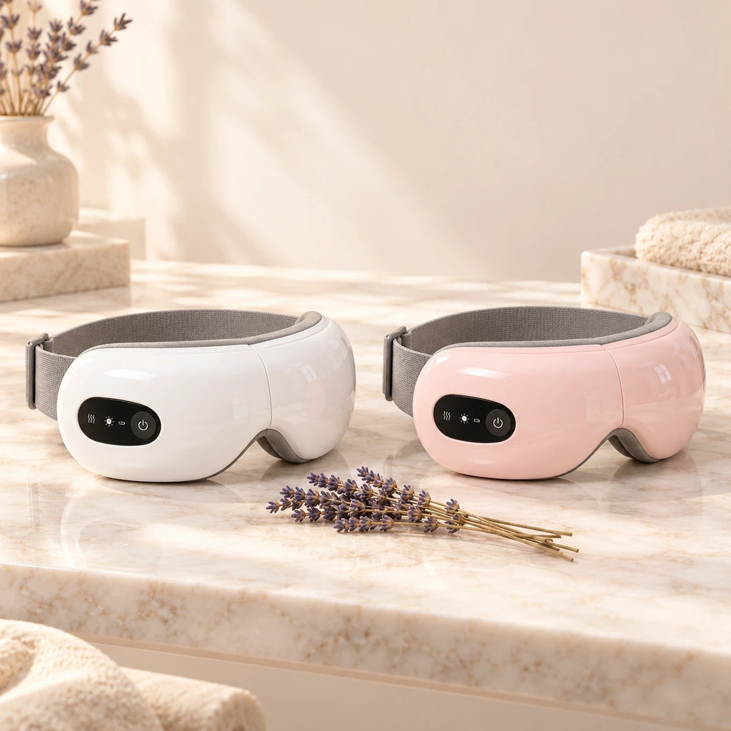 Gafas de masaje para ojos en blanco y en rosa