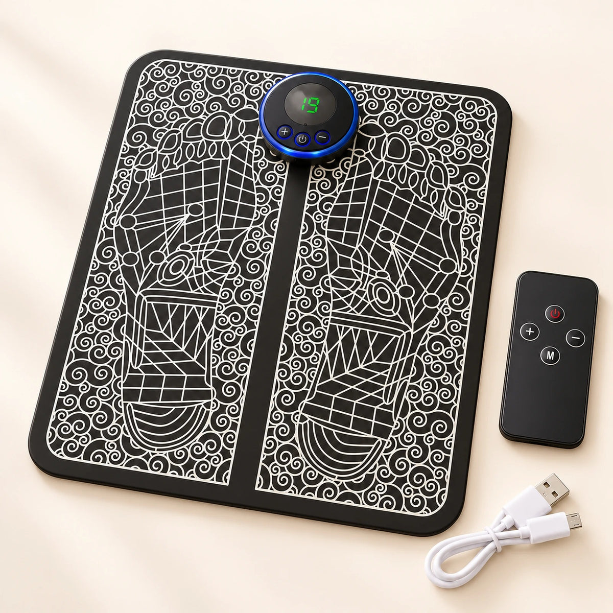 Alfombrilla de masaje de pies con mando a distancia y cable USB