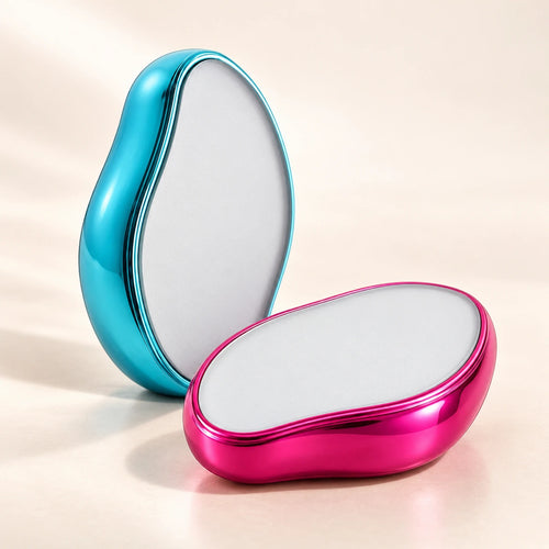 Dos borradores de vello de cristal, uno turquesa y otro fucsia
